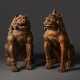 A PAIR OF CARVED WOOD SCULPTURES OF KOMA-INU (LION DOG) - photo 1