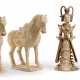 A PAIR OF PAINTED POTTERY FIGURES OF HORSES AND A PAIR OF PAINTED POTTERY FIGURES OF COURT LADIES - photo 1