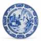 A LARGE BLUE AND WHITE 'RIVERSCAPE' DISH - photo 1