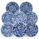 A GROUP OF EIGHT BLUE AND WHITE MOLDED AND LOBED DISHES - фото 1