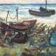 Lietz, Heinrich (1909 Stralsund-1988 ebenda) "Boote und Netze am Strand", Öl/ Hartfaser, sign. u.r., 35x50 cm, Rahmen (Landschafts-, Porträt- und Stillebenmaler in Stralsund und auf Rügen) - фото 1