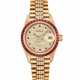 ROLEX. A LADY`S VERY RARE AND IMPRESSIVE 18K GOLD, DIAMOND AND RUBY-SET AUTOMATIC WRISTWATCH WITH SWEEP CENTRE SECONDS, DATE AND BRACELET - photo 1