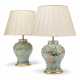 A PAIR OF CHINESE FAMILLE VERTE BALUSTER VASE TABLE LAMPS - фото 1