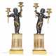 A PAIR OF FRENCH ORMOLU AND PATINATED-BRONZE AND WHITE MARBLE TWO-LIGHT CANDELABRA - фото 1