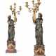 A PAIR OF LARGE FRENCH ORMOLU, PATINATED-BRONZE AND ROUGE GRIOTTE MARBLE THREE-LIGHT CANDELABRA - photo 1