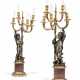 A PAIR OF LARGE FRENCH ORMOLU, PATINATED-BRONZE AND ROUGE GRIOTTE MARBLE FIVE-LIGHT CANDELABRA - photo 1