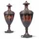 A PAIR OF GEORGE III BLACK, RED AND OFF-WHITE JAPANNED SOLID URNS - photo 1