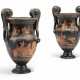 A PAIR OF WEDGWOOD BLACK BASALT ENCAUSTIC-DECORATED VOLUTE KRATER VASES - фото 1