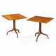 A PAIR OF ENGLISH MAHOGANY, AMARANTH AND ROSEWOOD TRIPOD TABLES - фото 1