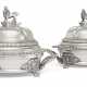 A PAIR OF WILLIAM IV SILVER ENTREE DISHES AND COVERS AND SHEFFIELD PLATED WARMING STANDS - фото 1