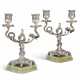 A PAIR OF SILVER AND BOWENITE TWO-LIGHT CANDELABRA - photo 1