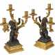 A PAIR OF RESTAURATION ORMOLU AND PATINATED BRONZE THREE-LIGHT CANDELABRA - photo 1