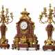 A LARGE NAPOLEON III ORMOLU AND ROUGE GRIOTTE MARBLE THREE-PIECE CLOCK GARNITURE - photo 1