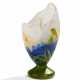 Daum Nancy. SMALL ASYMMETRICAL GLASS CHALICE VASE WITH DAFFODILS - photo 1