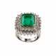 Platinum ring with emerald and diamonds. - photo 1