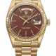 ROLEX. A VERY RARE AND HIGHLY ATTRACTIVE 18K PINK GOLD AUTOMATIC WRISTWATCH WITH SWEEP CENTER SECONDS, OXBLOOD LACQUERED `STELLA` DIAL AND BRACELET - photo 1