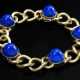 Handgearbeitetes Gelbgold 585 Panzerketten Armband mit hohen Lapislazuli Cabochon Kegeln, 55,8g, L. 19cm - photo 1