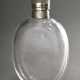 Ovaler Glas Flachmann mit Silber Hals und Schraubverschluss, MZ: James Vickery, London 1867, H. 13cm, Gebrauchsspuren - photo 1