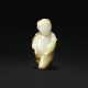 A VERY RARE PALE CELADON AND RUSSET JADE MODEL OF A HUNTING BOY - photo 1