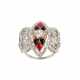 Platinum ring with gold, diamonds, agate and coral. - фото 1