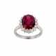 White gold ring with synthetic ruby and diamonds. - фото 1