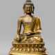 Partiell feuervergoldete Bronze des Buddha Shakyamuni auf einem Lotos - фото 1