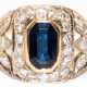 Ring im Art-Deco-Stil, GG 750 (geprüft), ca. 4,4 g, Saphir ca. 1,17 ct., Brillanten ca. 0,37 ct., RG 58, Innendurchmesser 18,4 mm - photo 1