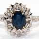 Ring, 750er WG, besetzt mit 1 oval facettiertem Saphir und 6 Brillanten, Ges.-Gew. 3,15 g, RG 55 - фото 1