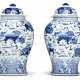 A PAIR OF CHINESE PORCELAIN BLUE AND WHITE BALUSTER VASES AND COVERS - photo 1