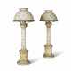 A PAIR OF CHARLES X STYLE CREAM AND GREEN PAINTED TOLE-PEINTE LAMPS - фото 1