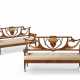 A PAIR OF BIEDERMEIER MAHOGANY, EBONIZED AND PARCEL-GILT SETTEES - фото 1