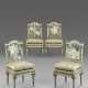 A SET OF FOUR LOUIS XVI GRAY AND PALE BLUE-PAINTED CHAISES - Foto 1