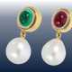 Ohrschmuck: äußerst hochwertige Goldschmiedearbeit mit Perlen sowie feinem Smaragd und Rubin - Foto 1