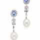 Pearl, sapphire, diamond and platinum pendant earr… - photo 1