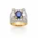 Oval ct. 3.50 circa sapphire and diamond bi-colour… - photo 1