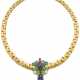 Yellow gold tapered chain necklace with diamond, s… - фото 1