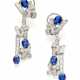 Diamond and sapphire white gold pendant earrings, … - фото 1