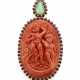 Carved red coral, pear shaped ct. 4.20 circa emera… - фото 1