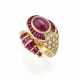 Cabochon ct. 3.60 circa ruby, round diamond and ta… - photo 1