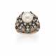 Button shaped pearl, diamond, yellow gold and silv… - photo 1