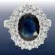 Ring: sehr schöner, ehemals sehr teurer Saphir/Brillant-Blütenring, Handarbeit, ca. 1,62ct feine Brillanten - Foto 1