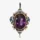 A pendant with large amethyst, rubies, sapphires, pearls and enamel. Probably France, circa 1870-1880 - photo 1