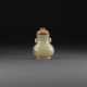 A MINIATURE CARVED YELLOWISH-CELADON JADE ARCHAISTIC VASE AND COVER - photo 1