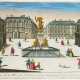 Guckkastenbild, 18. Jh. "Vue perspective de la Place des Victoires", handkolorierter Kupferstich, hinter Passepartout Gebrauchspuren 29x44 cm, hinter Glas im Rahmen - фото 1