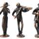 3 Bronze-Figuren "Musiker mit Instrument", braun patiniert, H. 11,5 cm und 12 cm - фото 1