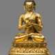 Feuervergoldete Bronze des Buddha Shakyamuni auf einem Lotossockel - photo 1