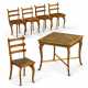 A MARQUETRY AND PARQUETRY-INLAID WALNUT GAMES TABLE AND MATCHING SET OF FIVE CHAIRS - photo 1