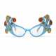 A PAIR OF GLITTERED POM-POM CLEAR BLUE-LACQUERED SPECTACLES - photo 1