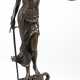 Bronzefigur "Justitia", mit Waage und Schwert auf Buch und Schlange stehend, H. 39 cm, auf schwarzem Steinsockel, Ges.-H. 45 cm - photo 1