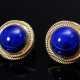 Paar Gelbgold 585 Ohrstecker mit Lapislazuli Cabochons in Goldschnüren, Clipbrisur, 14g, Ø 19,7mm - Foto 1